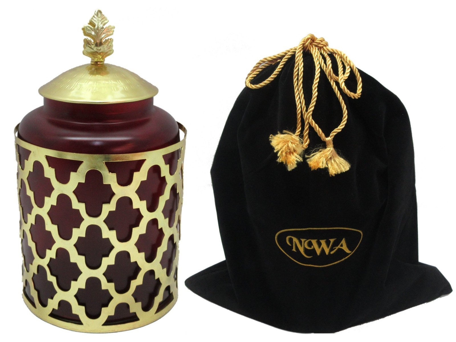 Maroon Glass & Metal Cremation Urn, Memorial Urn with Bag-Medium-holds 75 pounds