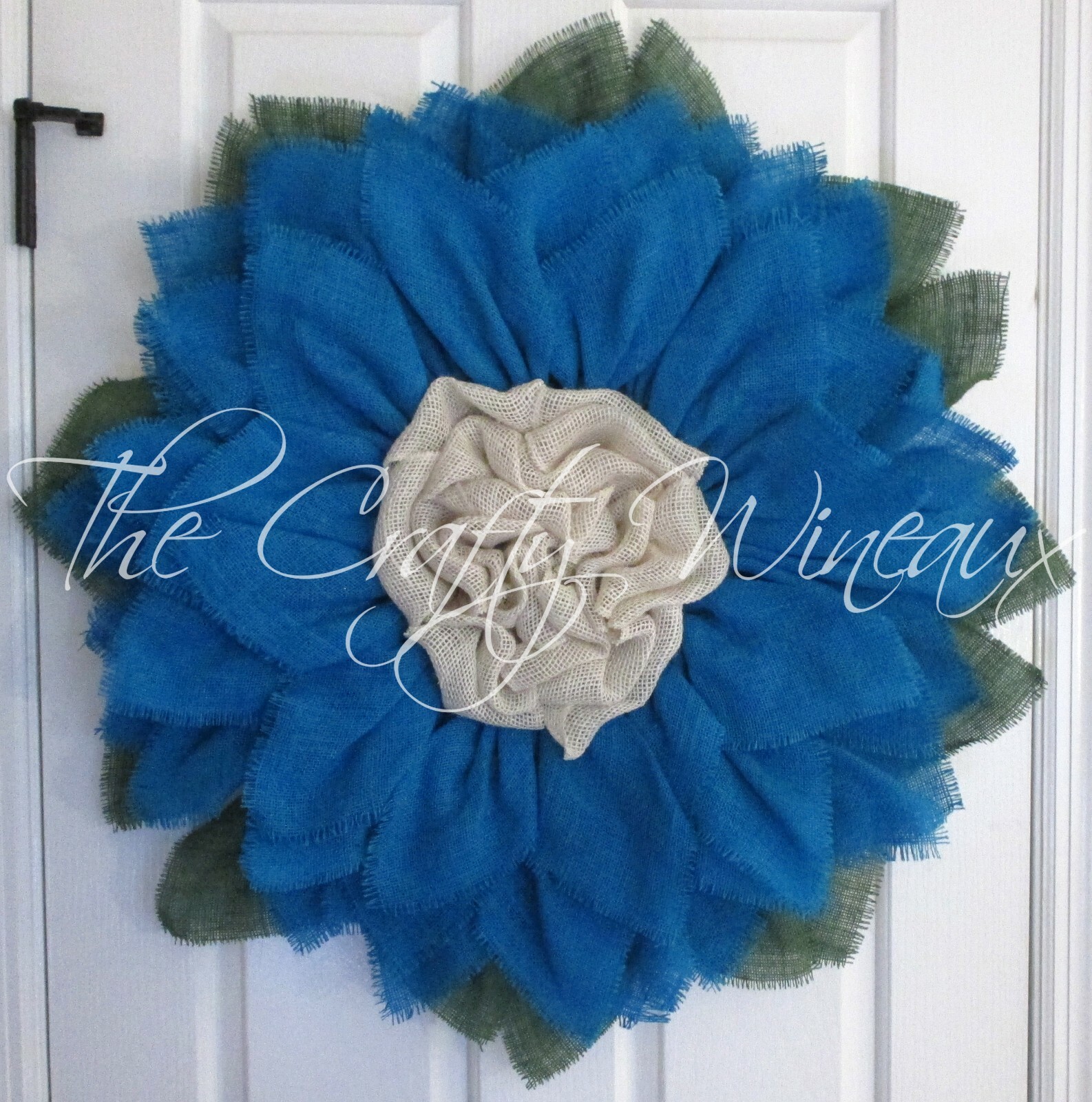 The Crafty Wineaux – Extra Large 30″ Turquoise Blue Burlap Sunflower Wreath
