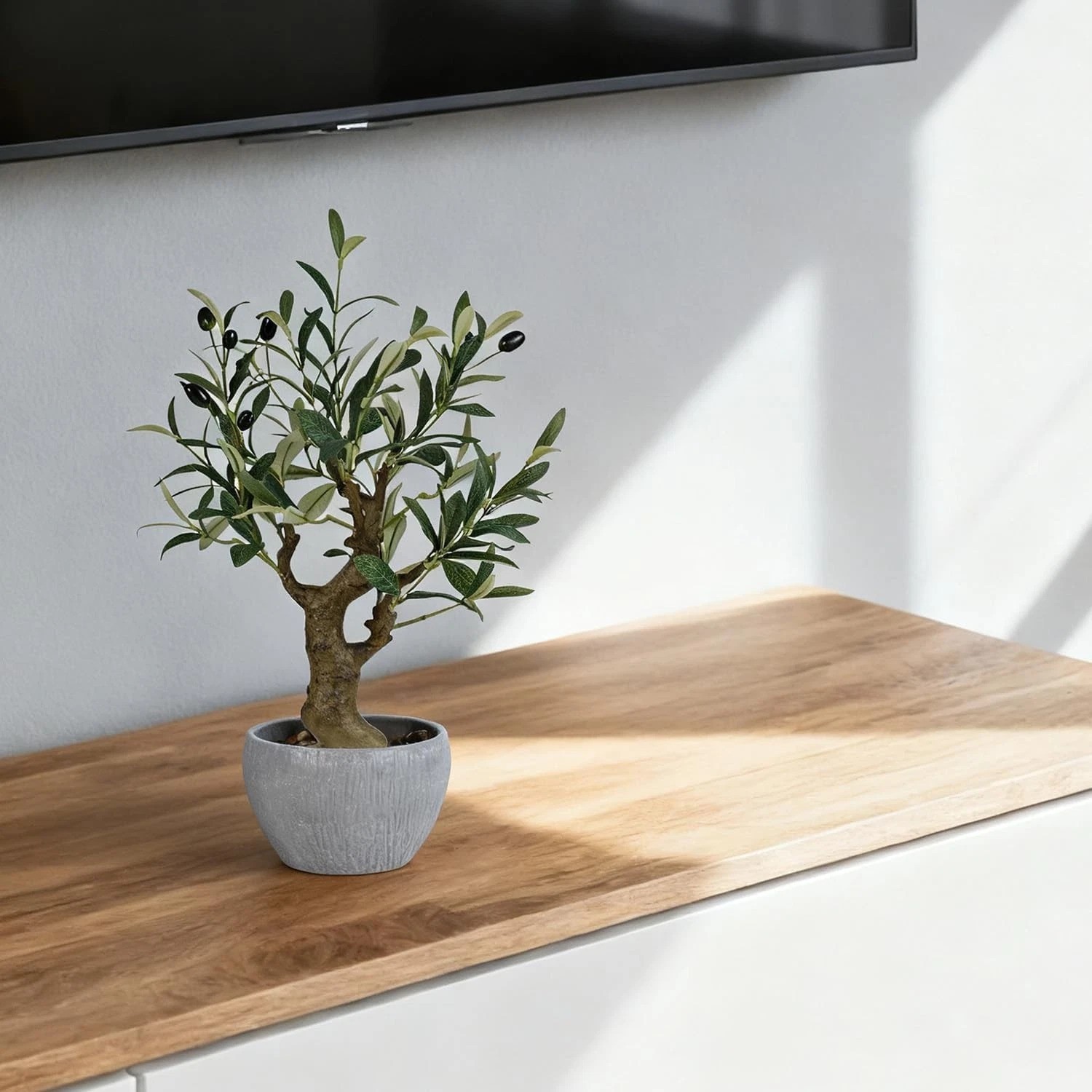 Artificial Olive Tree Potted Plant with Stone Pot, 20.5″ Tall Japanese Bonsai…