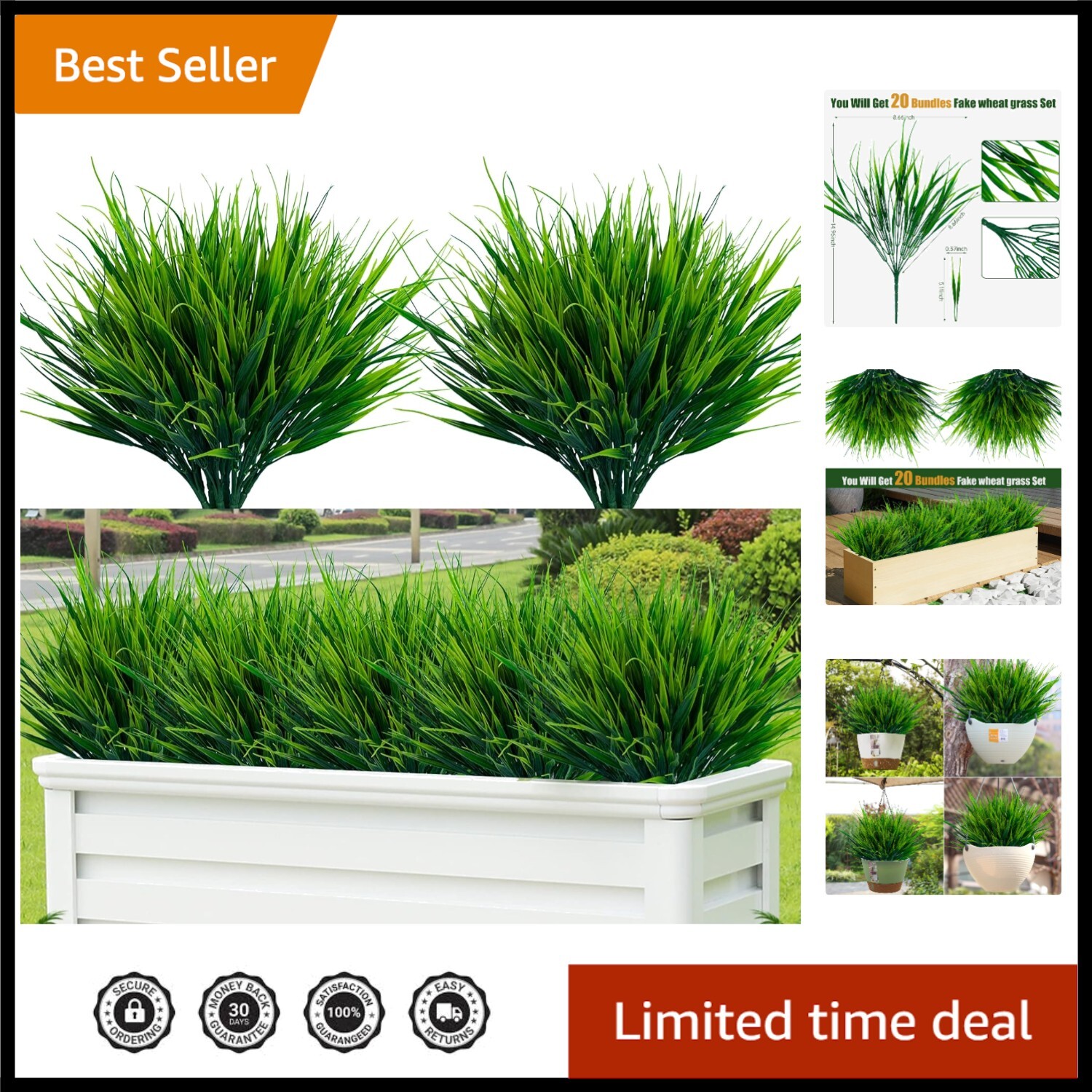 20pcs UV Resistant Faux Wheat Grass for Lifelike Outdoor Decor – Greenery Shrubs