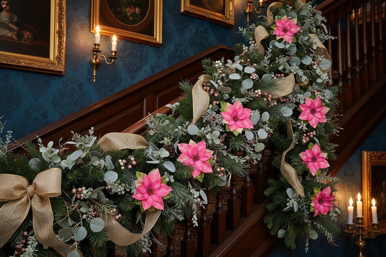 Pink Poinsettia Bush Faux Christmas Flowers Holiday Floral Bush Artificial Poins