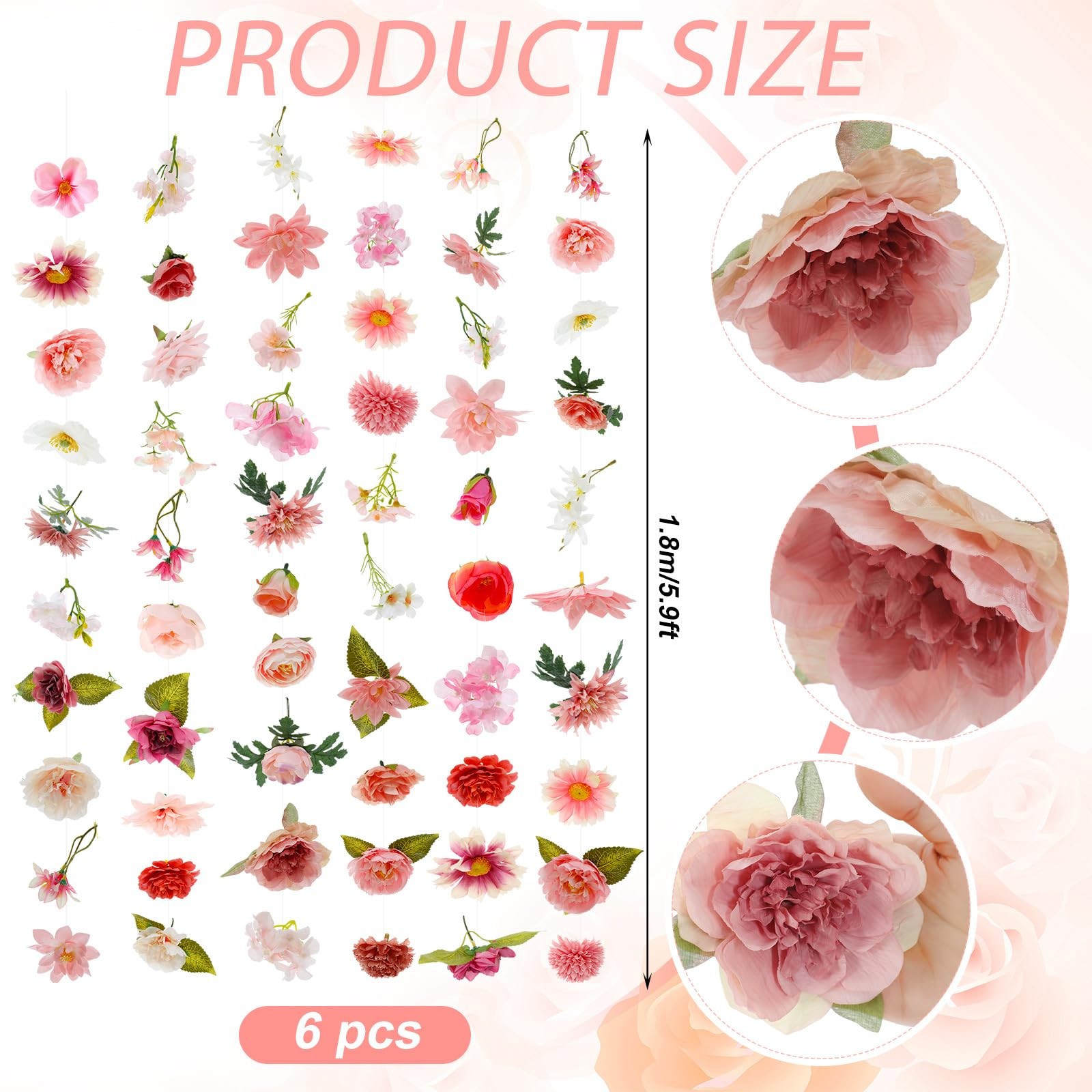 Suncalla 6 Pcs 35.46 ft Floating Flower Garlands Backdrop Garden Party Decora…
