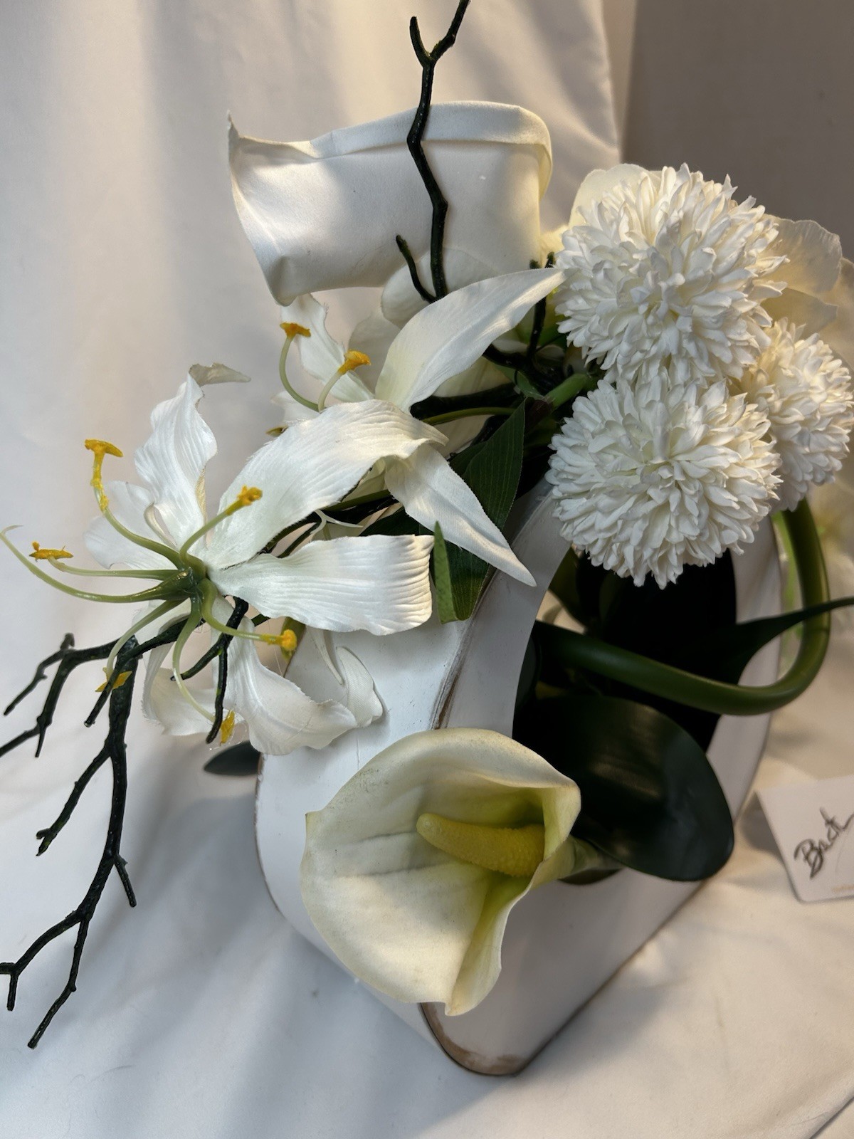 White Silk Floral Arrangement, Centerpiece contemporary Asian Zen Orchids, Lilly