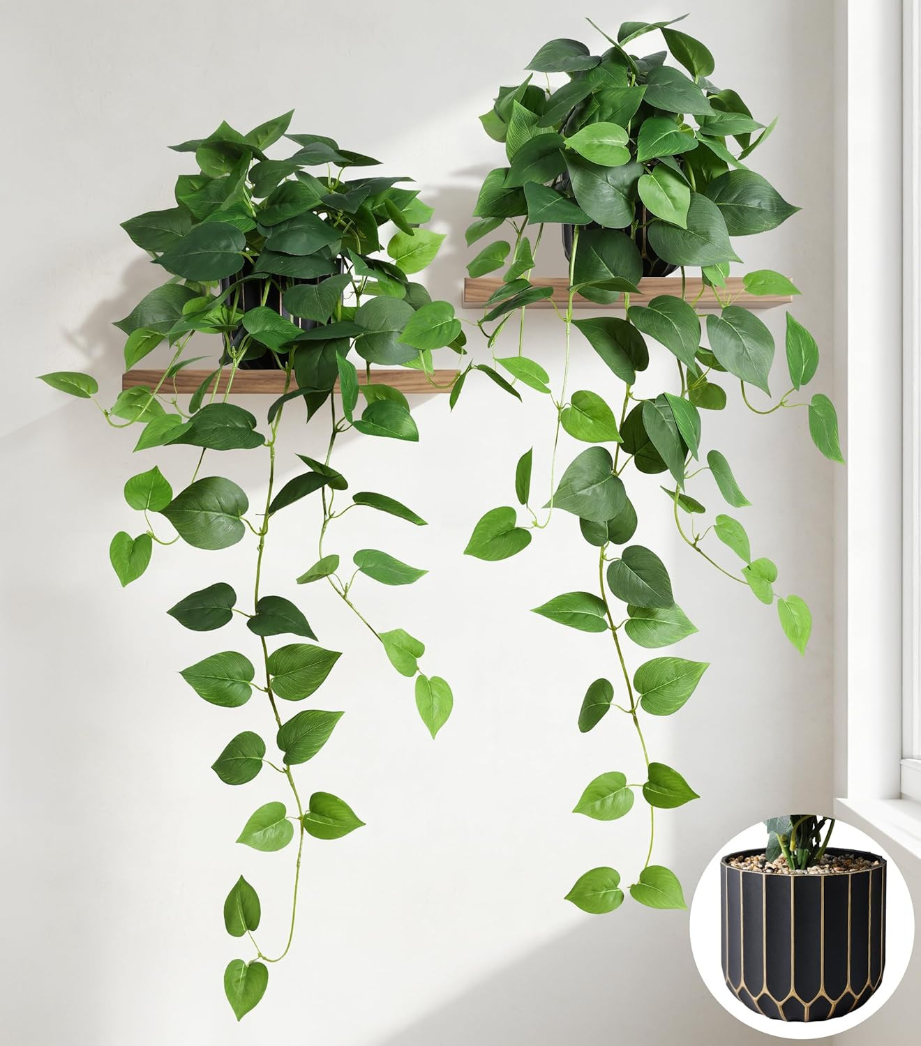 2 Pcs Faux Pothos Plants – Realistic Indoor Hanging Decor for Home & Office