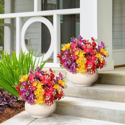 12 pcs Artificial Bouquet Fake Four Mixed(3 Purple, 3 Red, 3 Fuchsia, 3 Yellow)