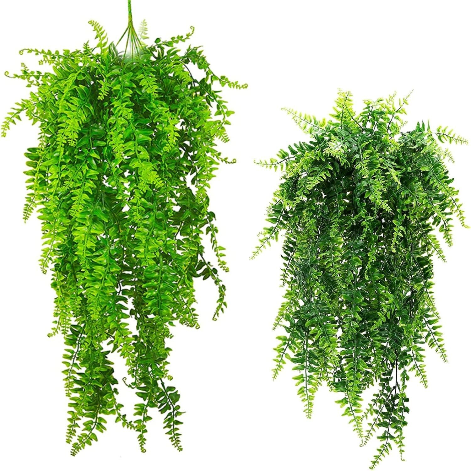 Artificial Hanging Fern Set Plastic Outdoor Indoor Decor UV Resistant 2Pcs