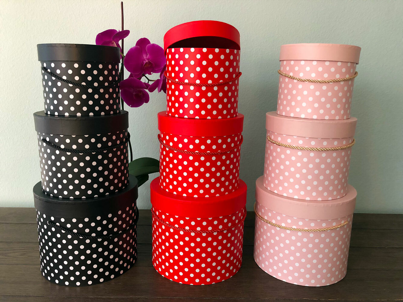 Premium Quality Round Flower Box, Floral Gift Box, Set of 3 pcs, with Lids