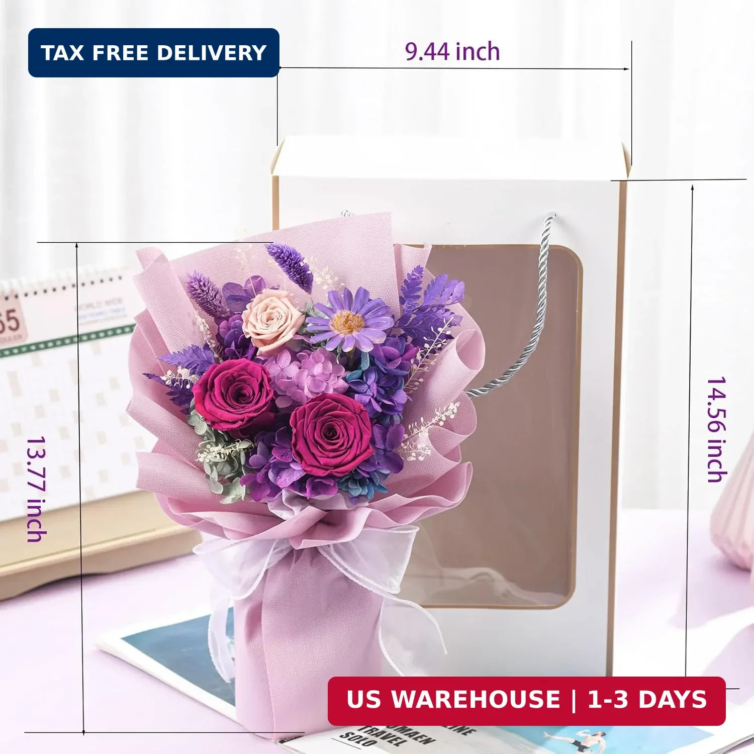 lovenfold Preserved Flowers for Delivery, Purple Rose Bouquets That Last 1-3 Yea