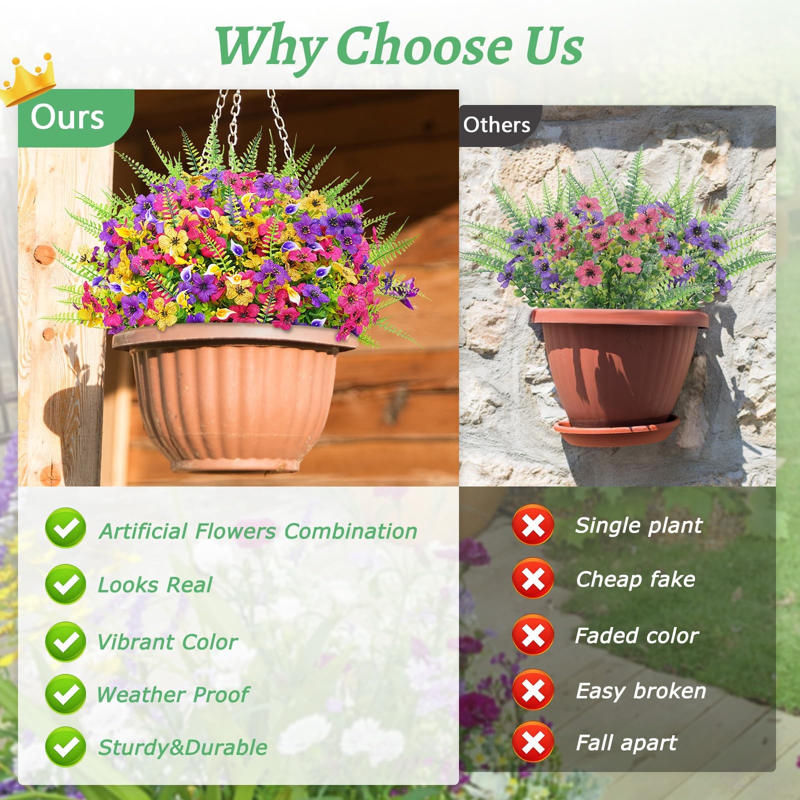 Artificial Flowers for Outdoors, 24 Bundles Faux Plants Outdoor Artificial Fl…