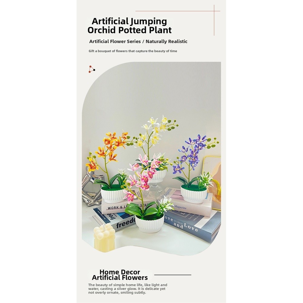 Compact Potted Artificial Orchid 10.5×10.5x27cm for Small Space For home Decor