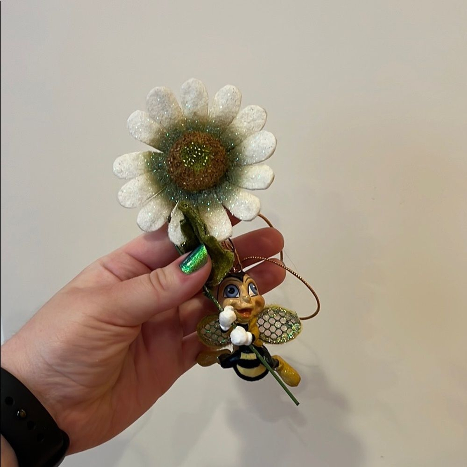 Glittery Bee and Flower Ornament