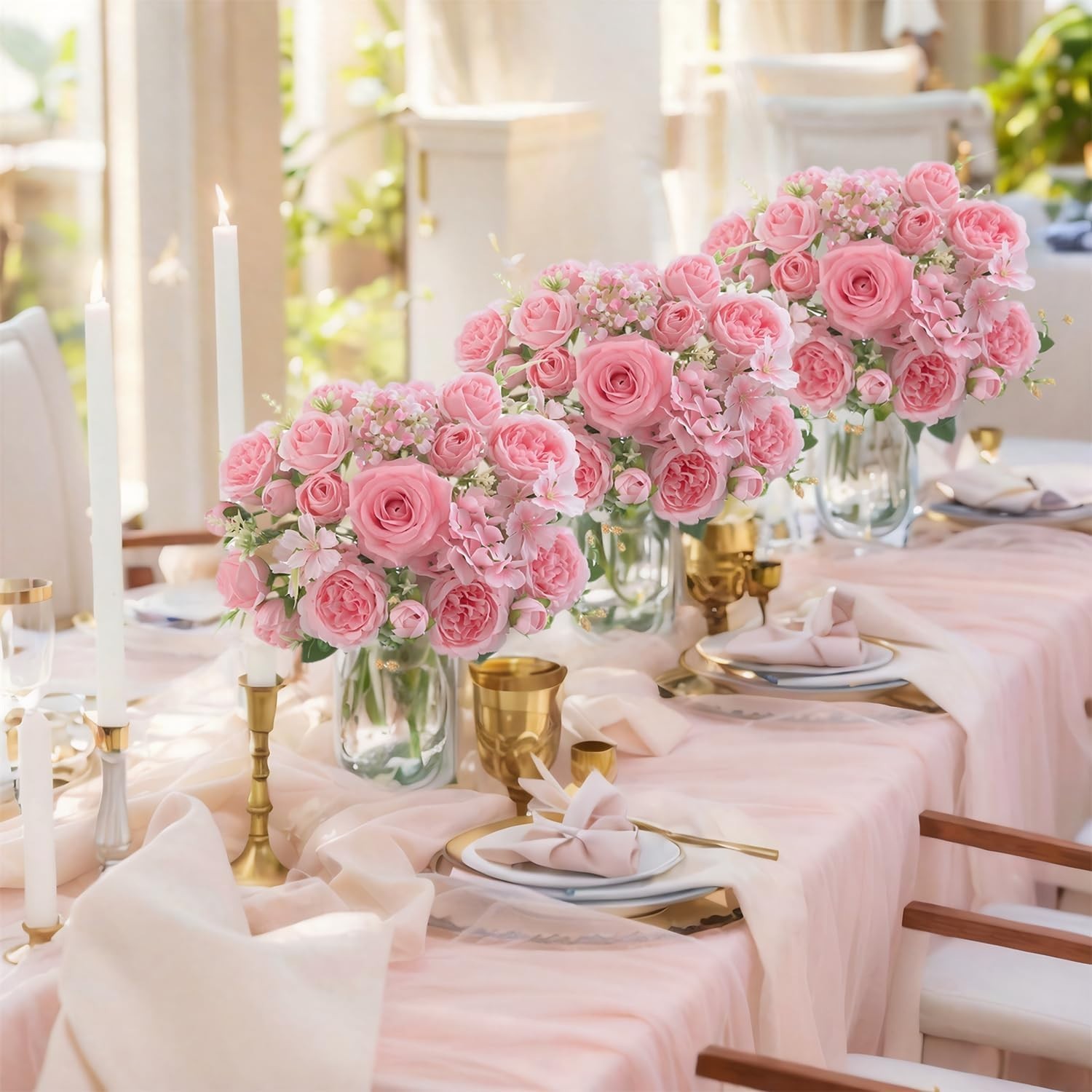 4 Pcs Light Pink Artificial Peony Set – 2 Bouquets & 2 Stems for Elegant Decor