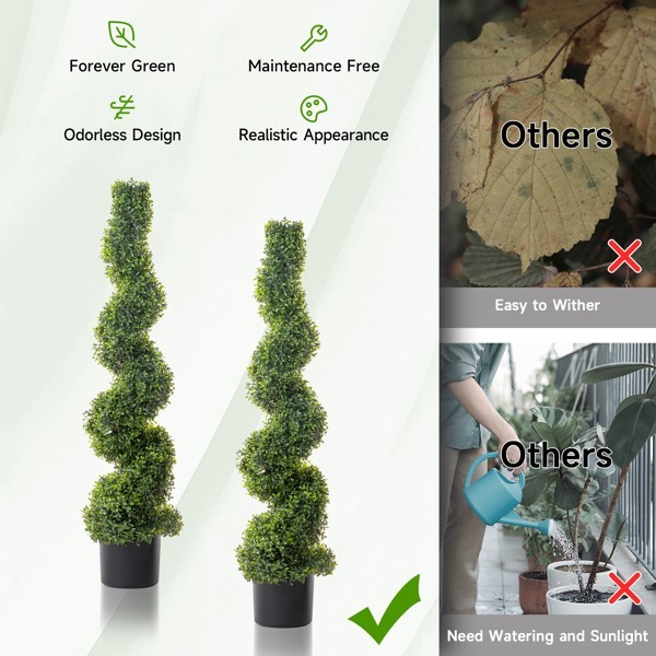 2pcs Green 115cm Spiral Boxwood PVC Artificial Tree Greenery Plants Topiary Tree