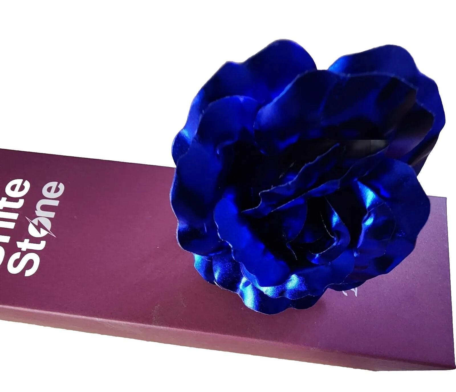 24k Gold Foil Stem Blue Rose Flower Gift Love Keepsake
