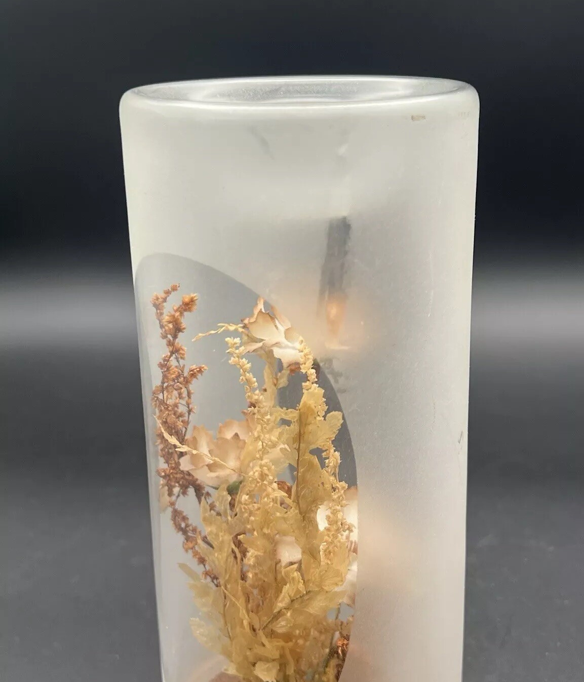 Vintage Terrarium Dome Display Dried Flowers Wood Base 1970s 7.75”