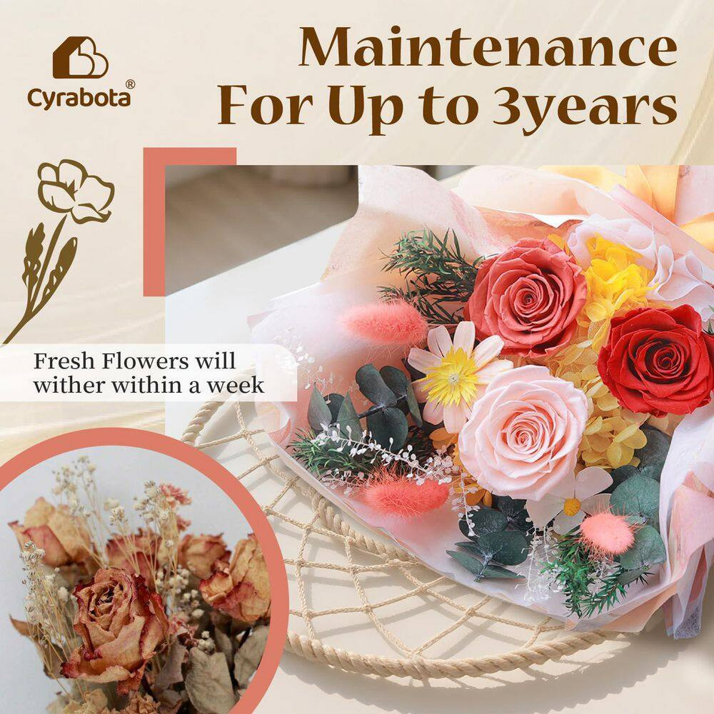 13.1 In. Orange Artificial Preserved Rose Bouquet-Includes Gift Box and Greeting