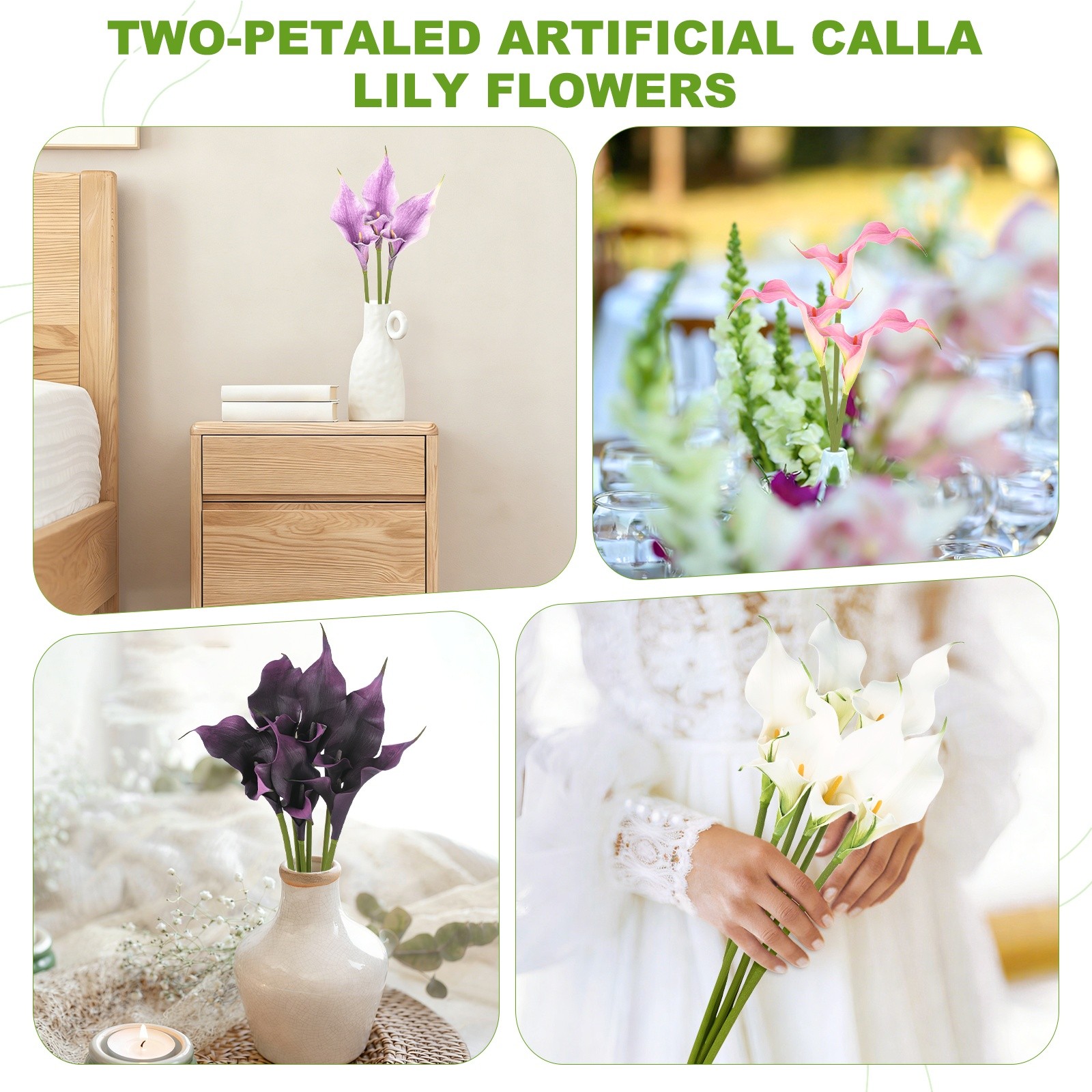 3-Pack Two-petaled Artificial Calla Lily Flowers 23 Inch for Home [White]
