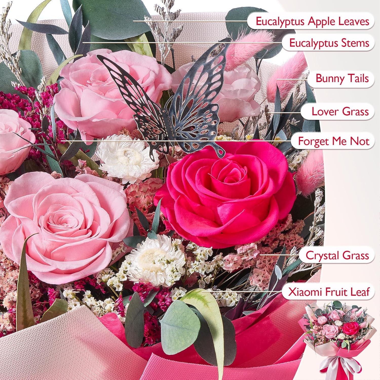 Polylove Flowers for Delivery Prime Forever Bouquet Hot Pink