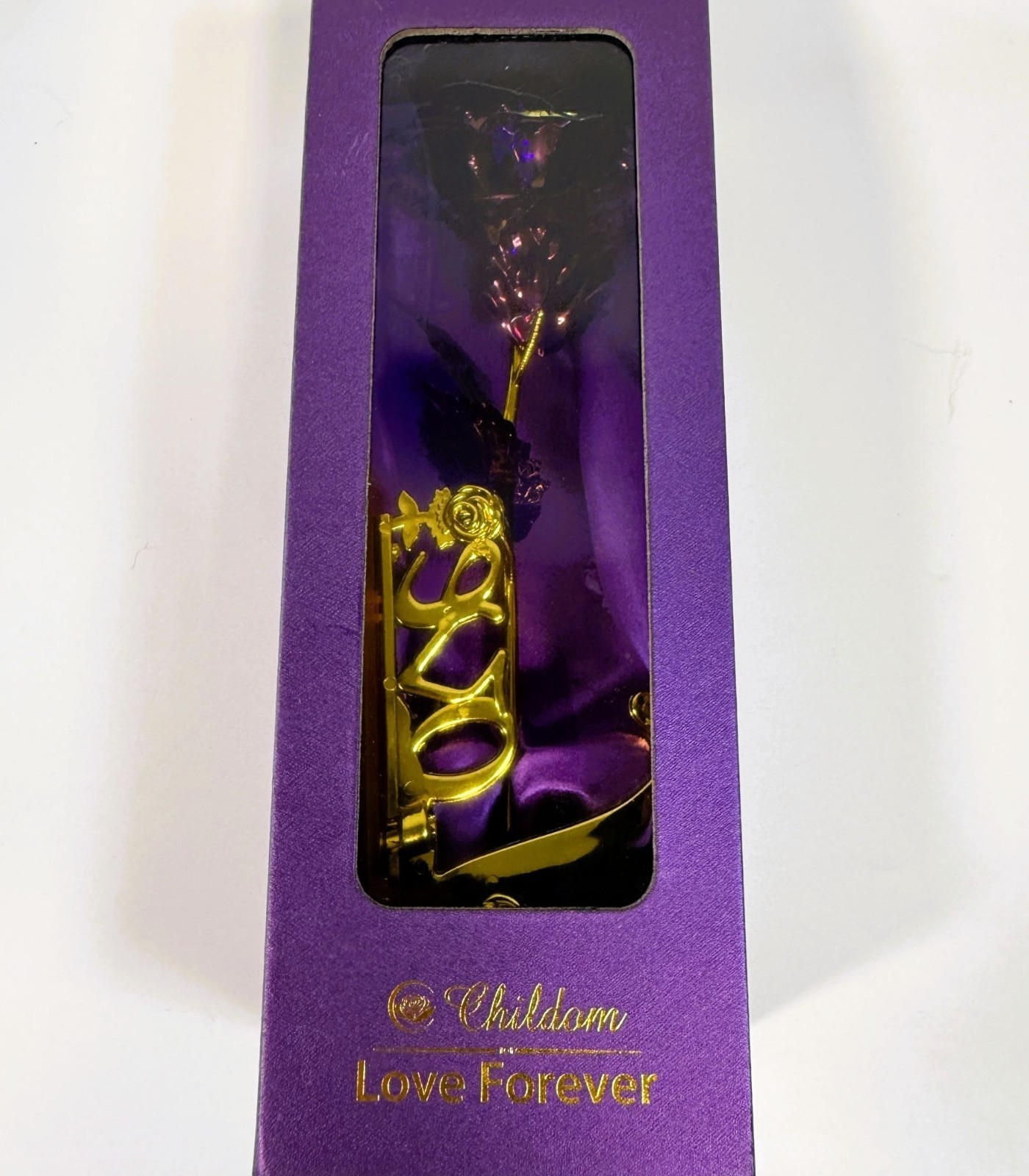 Purple Gold Dipped Rose Forever Flower Love Gift Display New In Box