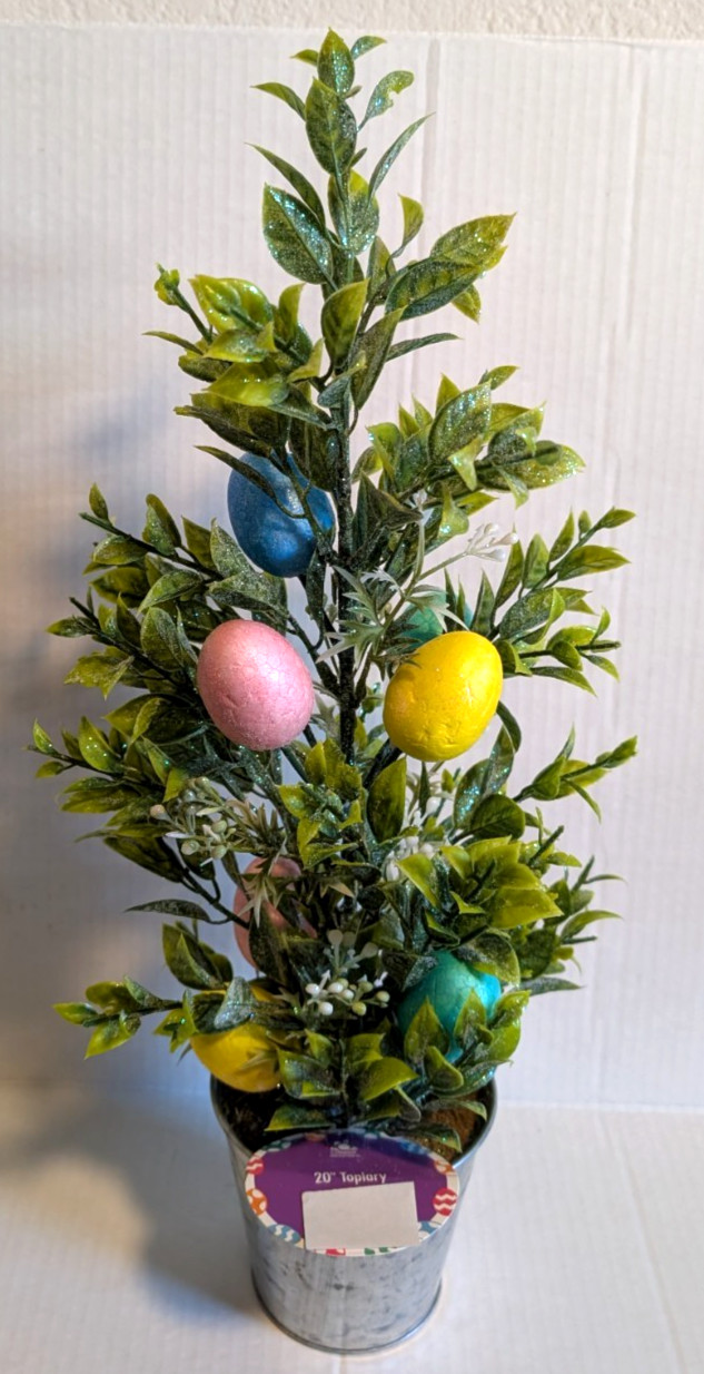 Easter Egg Tree Topiary in Metal Container Floral Foliage Decor 20″ Tall – New