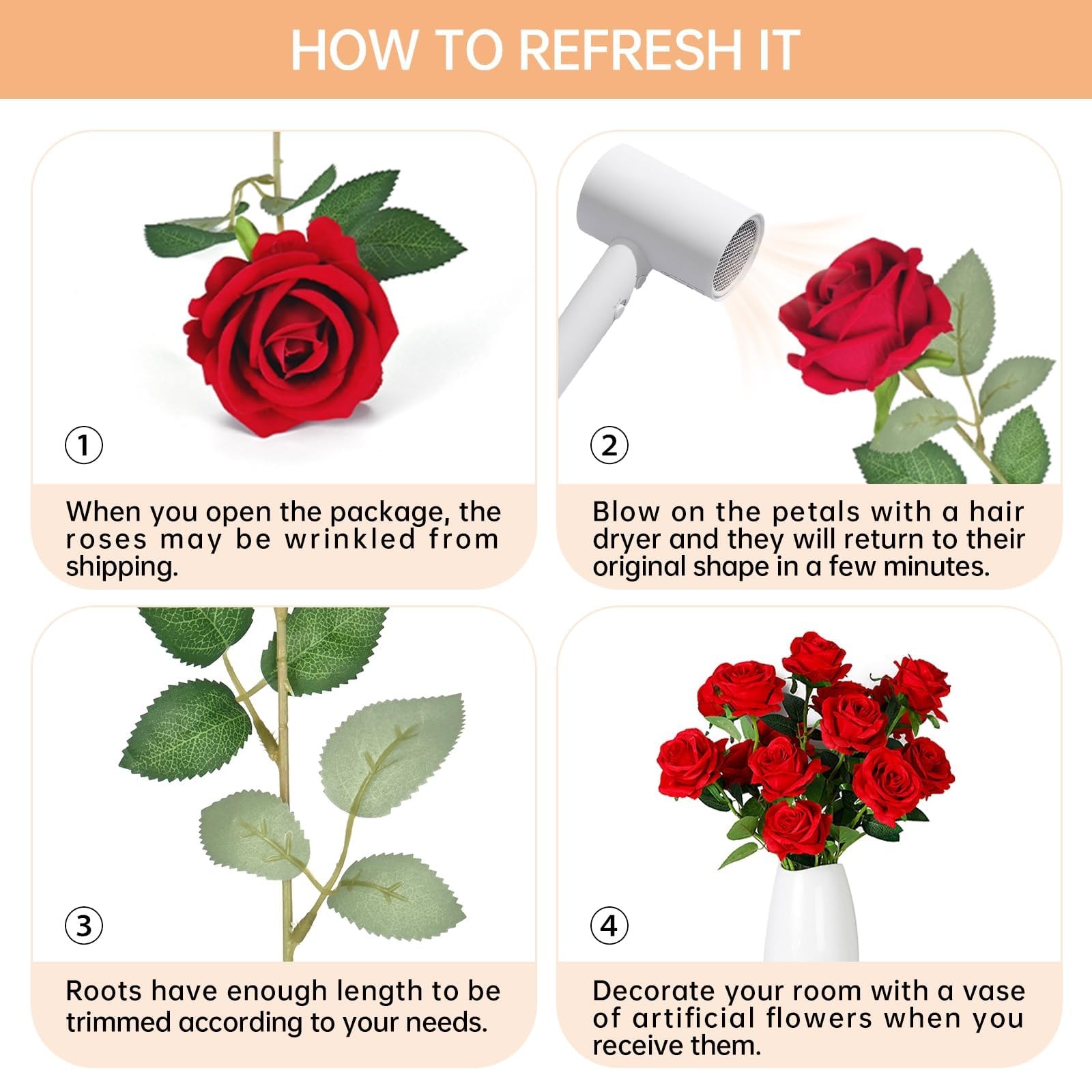Artificial Silk Roses Flowers – 200 Pack Rose Red Fake Flowers for Wedding De…