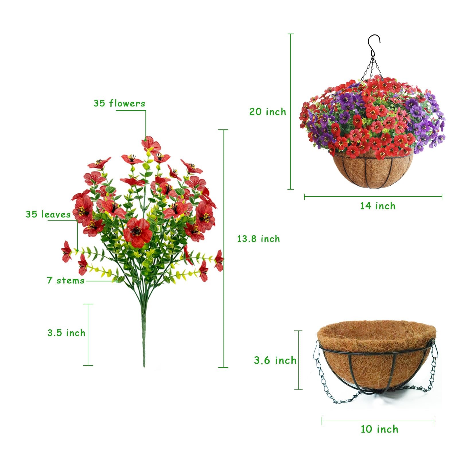 Artificial Hanging Flower Plants with Pot Planter, 12 Bundles Fake Flowers Uv…