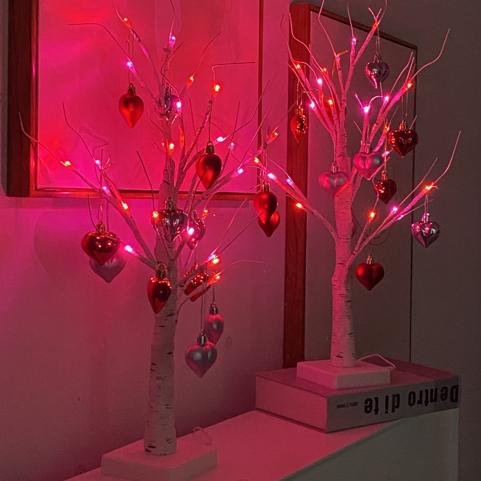 2Pack Valentines Day Decor Lighted Birch Tree with Heart-Shaped Free Shipping