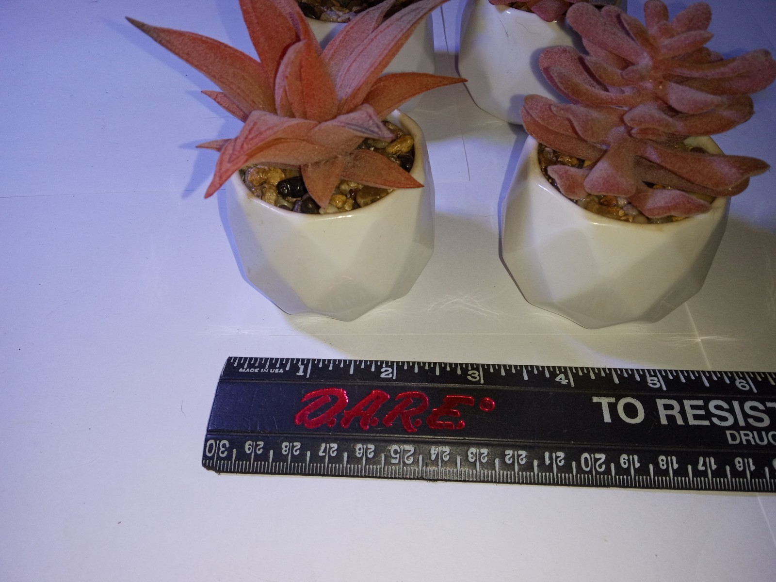Faux Mini Pink Succulents In Ceramic Pots Set Of 4 Office, Home Decor