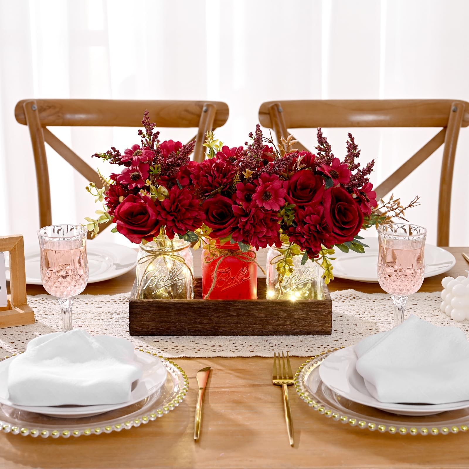 Mason Jar Centerpiece Table Decorations, Mason Jar Lights Centerpiece for Kit…