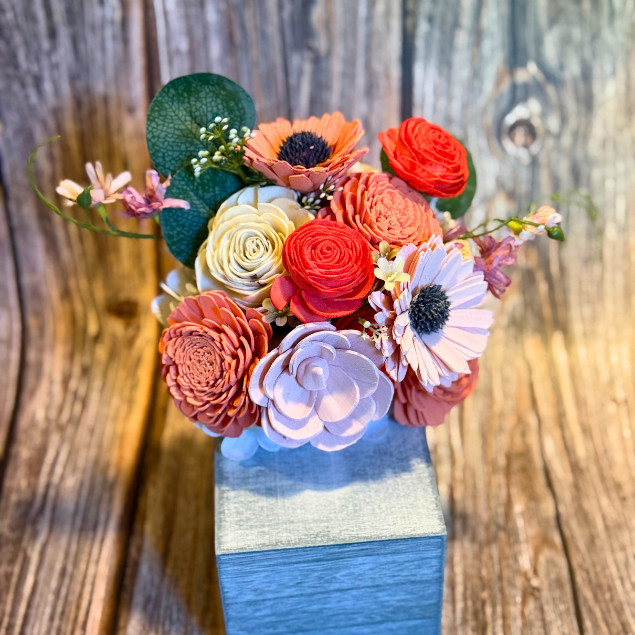 Sola Wood Bridal Bouquet Summer Floral Personalized Arrangement 16oz Mason Jar