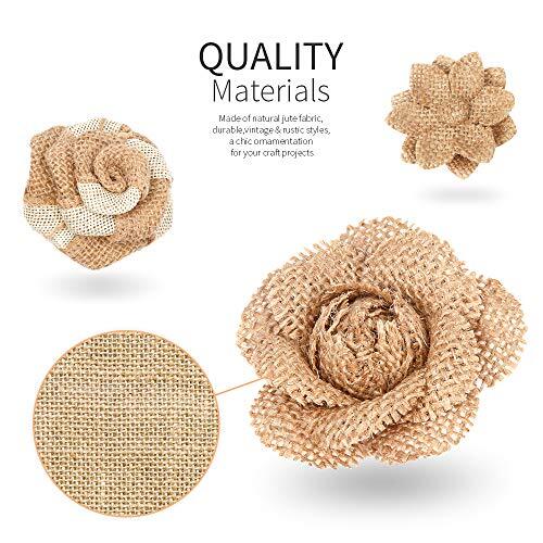 24PCS Burlap Flowers, 8 Styles Natural Handmade Rustic Rose Flower Bowknot