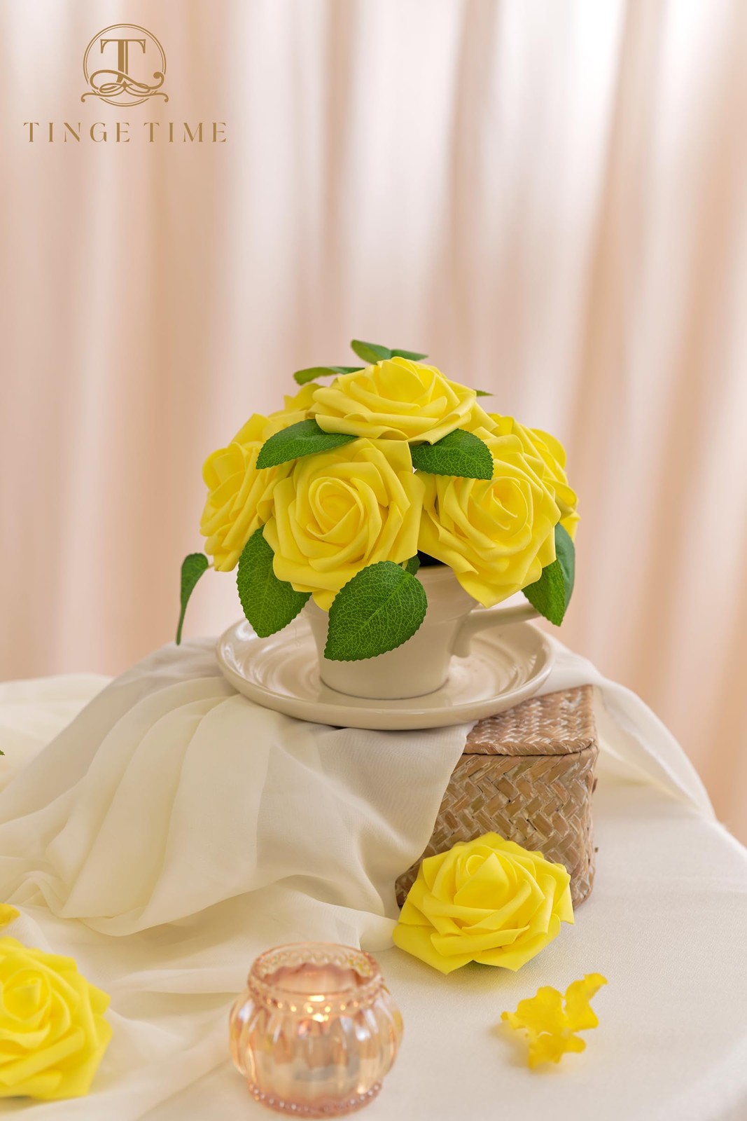 25 PCS Yellow Artificial Foam Rose Flowers Realistic DIY Wedding Bouquet
