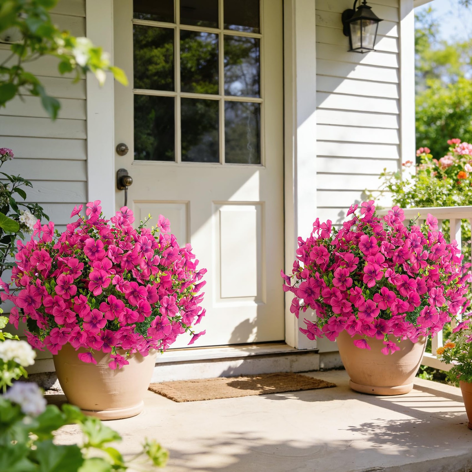 12 Pcs Artificial Silk Geranium Flowers for Outdoors, Fuchsia