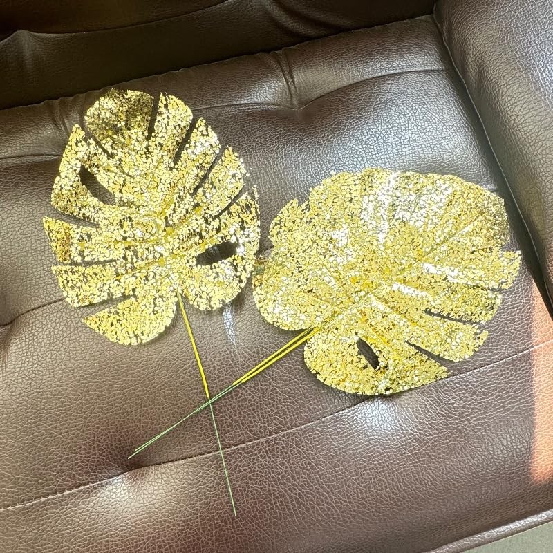 24 Pieces Gold Palm Leaves,15″ Artificial Tropical Leaves Wall Decor,Jungle L…