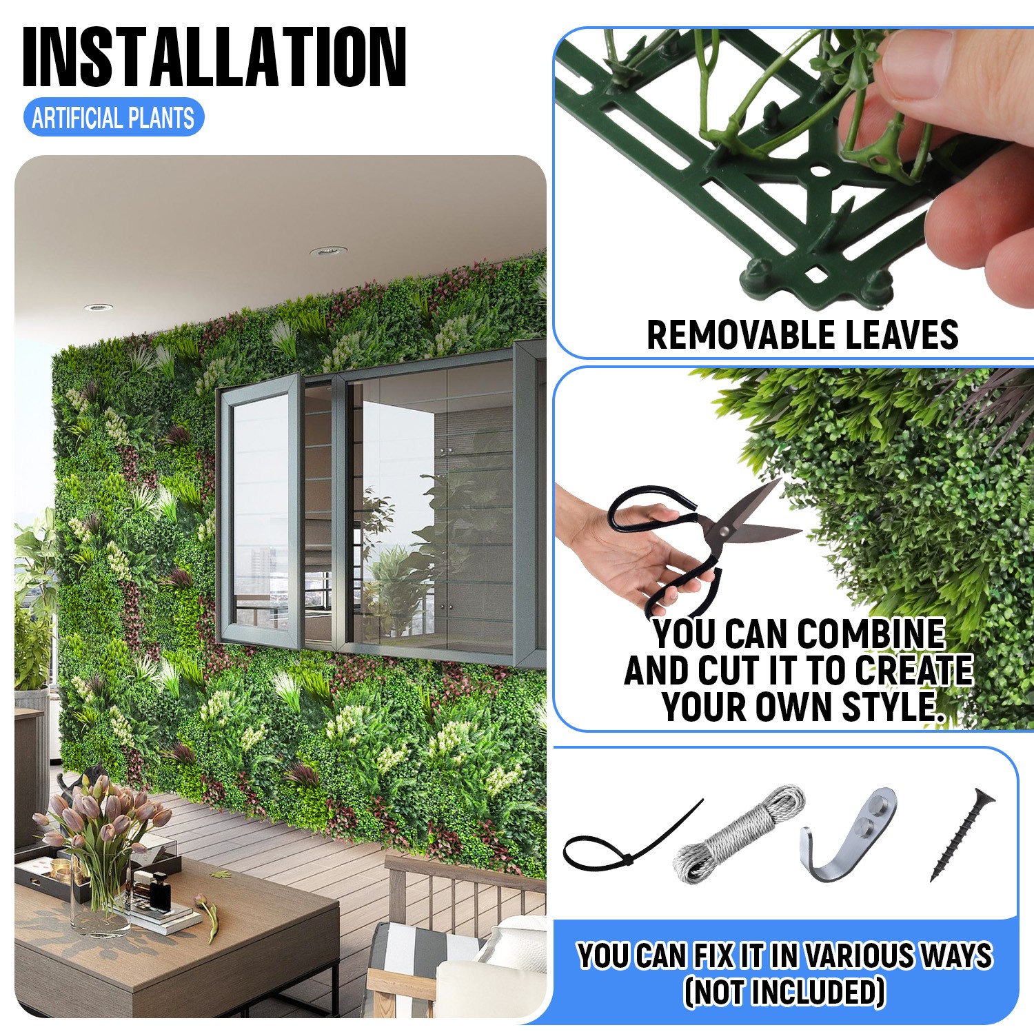 40″ x 40″ Artificial Faux Plant Fence Panel Wall Decor Grass for House Office