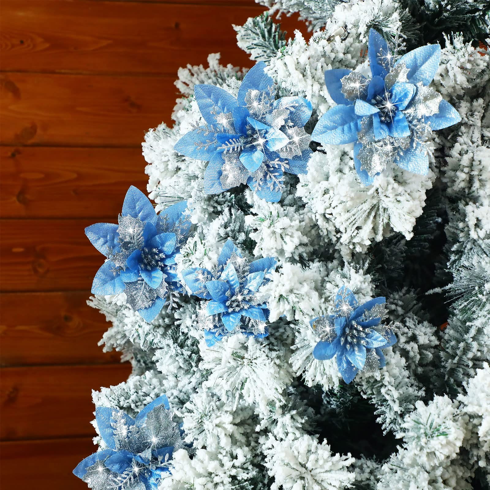 36 Pcs Christmas Glitter Artificial Poinsettia Flowers Xmas Poinsettia Artifi…