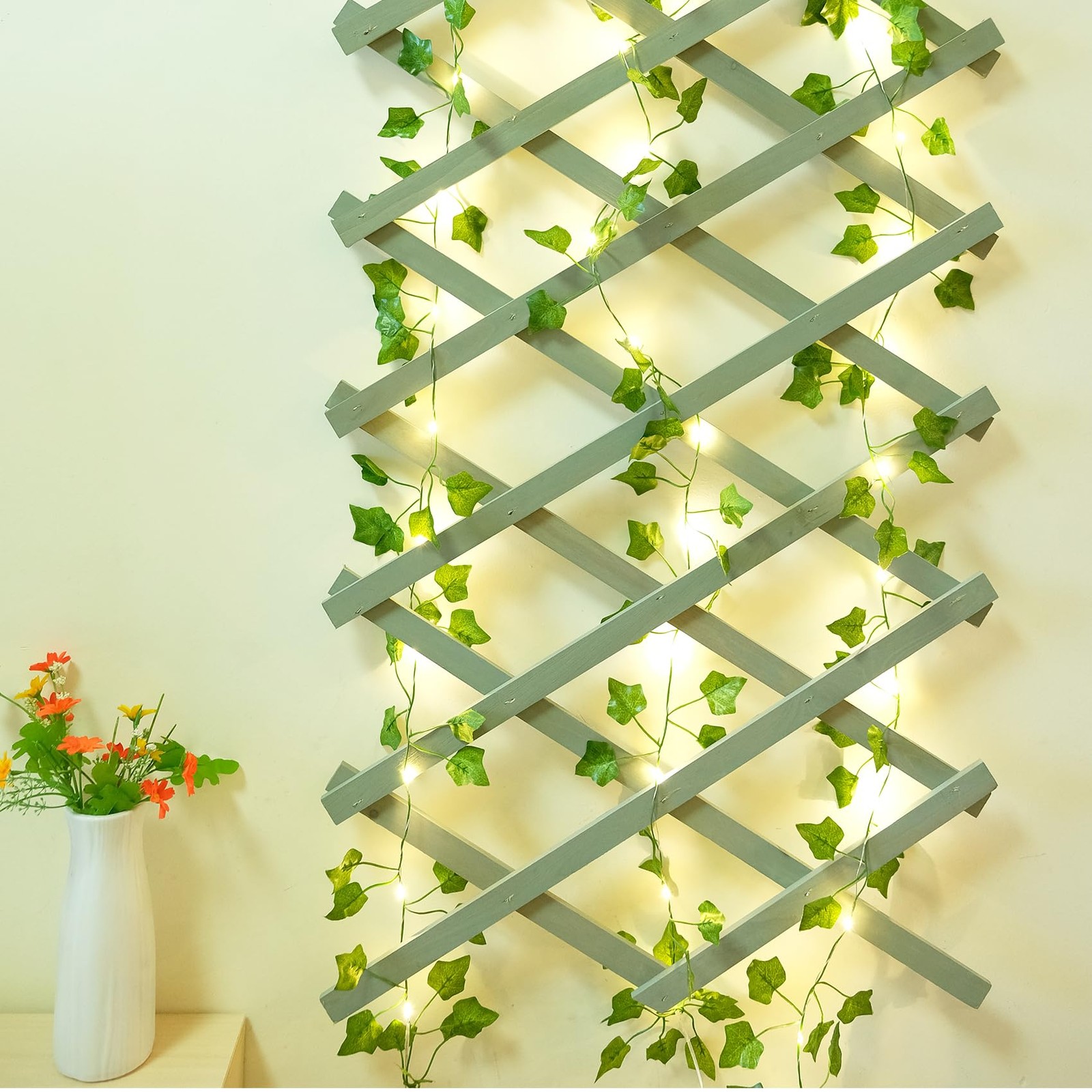 2 Pack 6.56 Ft Vines with Fairy Lights Battery Operated, 40 LEDs Artificial G…