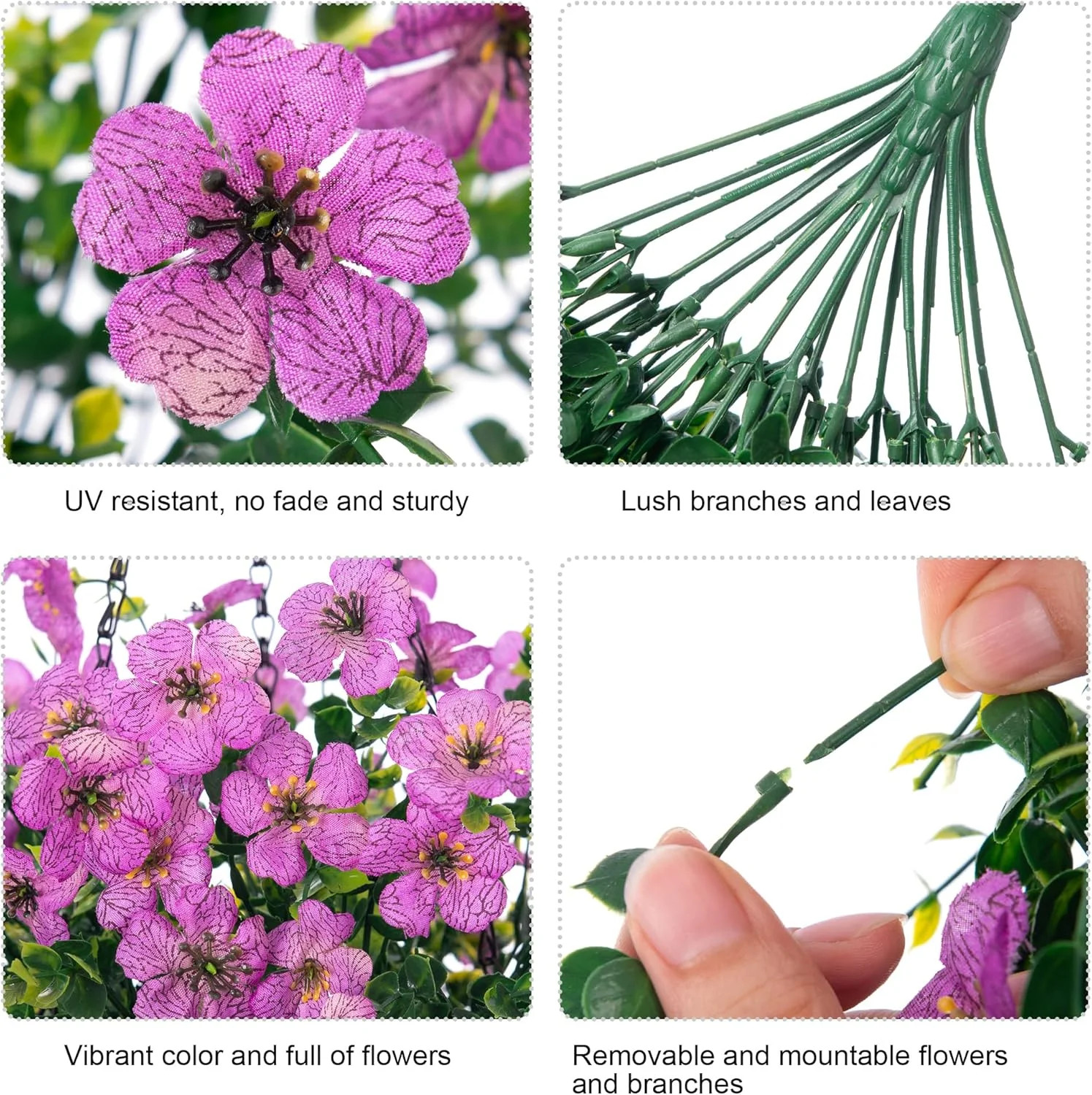 Artificial Faux Hanging Flowers Plants for Outdoor Decor, 2 PCS Outside Fake Sil
