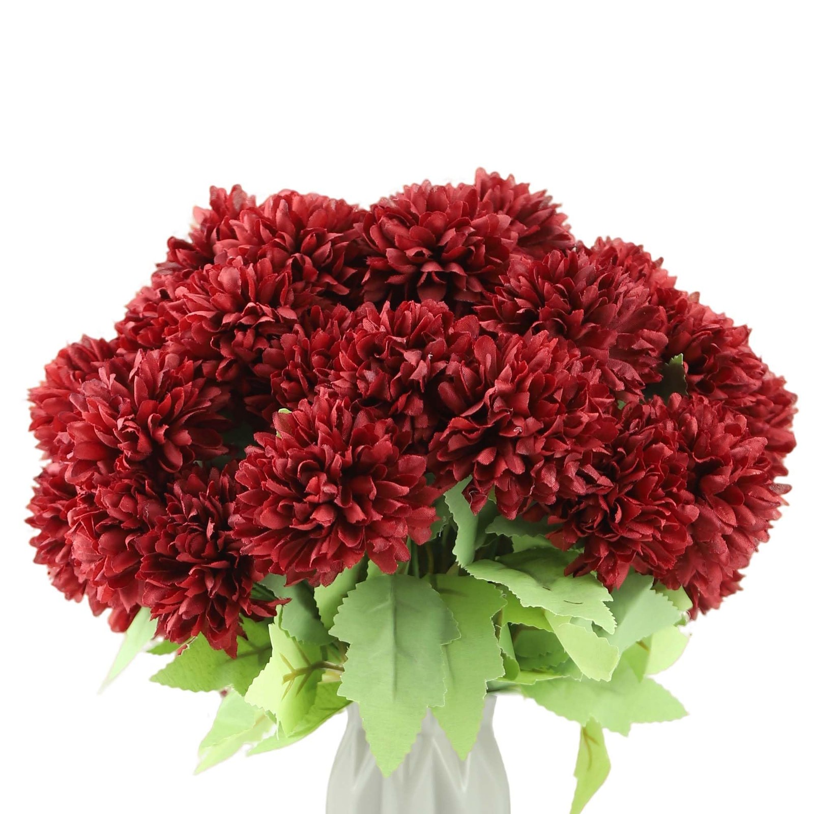 6 PCS Burgundy Artificial Silk Flowers Ball Chrysanthemum Bouquet Imitation