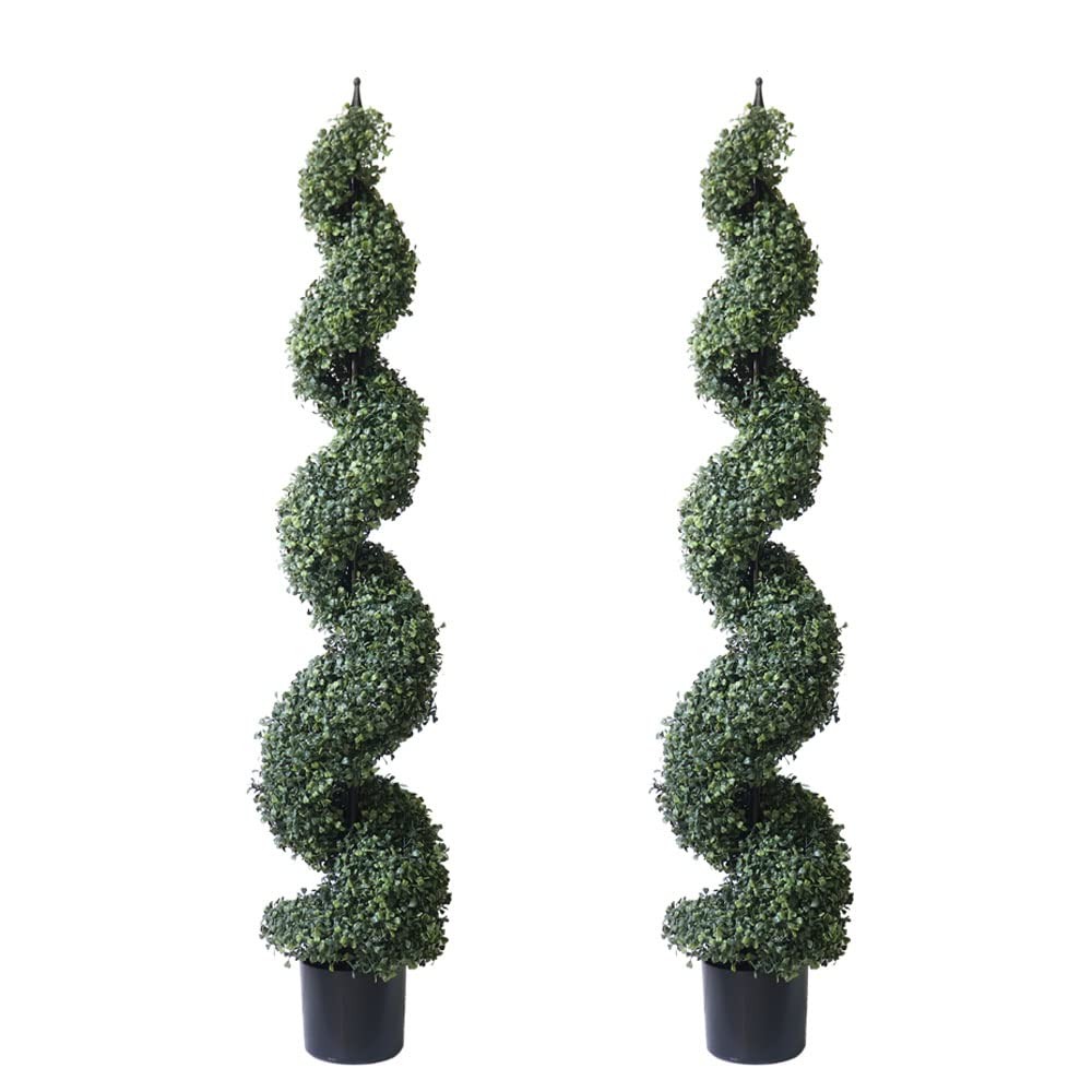 5′ Artificial Cypress Spiral Boxwood Topiaries Tree in Plastic Pot Outdoor an…