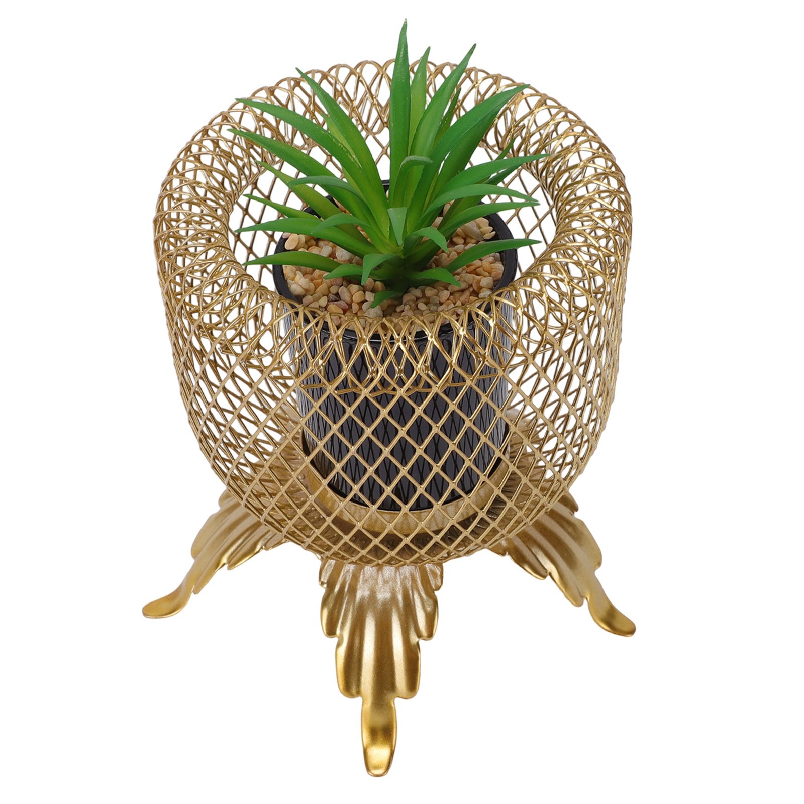 Small Fake Plant With Metal Cage Decorative Potted Artificial Succulent For Home