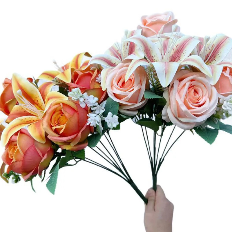 Spring Color Bouquet: 9-Stem Mixed Roses & Lilies with Roses – Fresh Cut