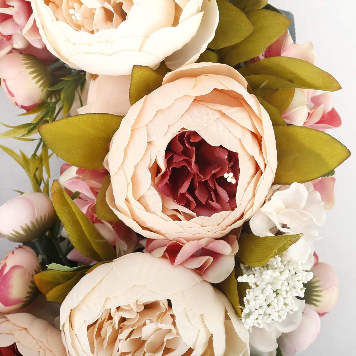 Peony Wreath 19 inch Vintage Blooming Silk Peonies Spring Summer Fall Winter