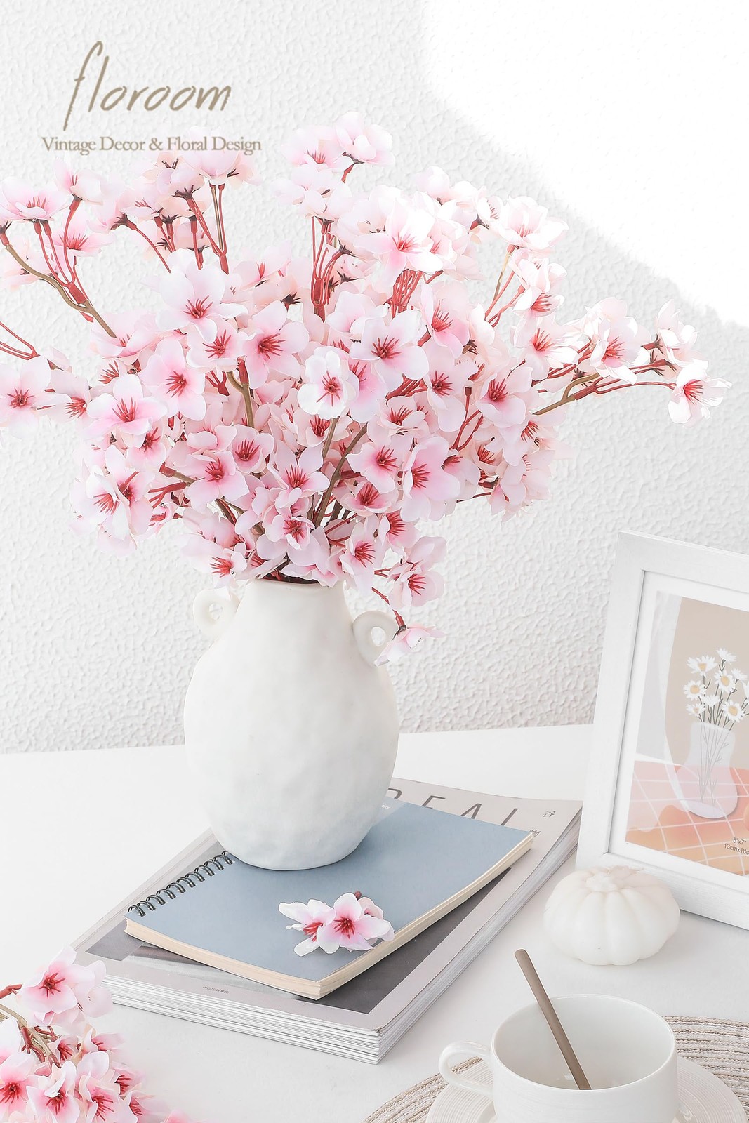 Artificial Cherry Blossom Branches Pink Faux Silk Flowers Bouquets 6 PCS