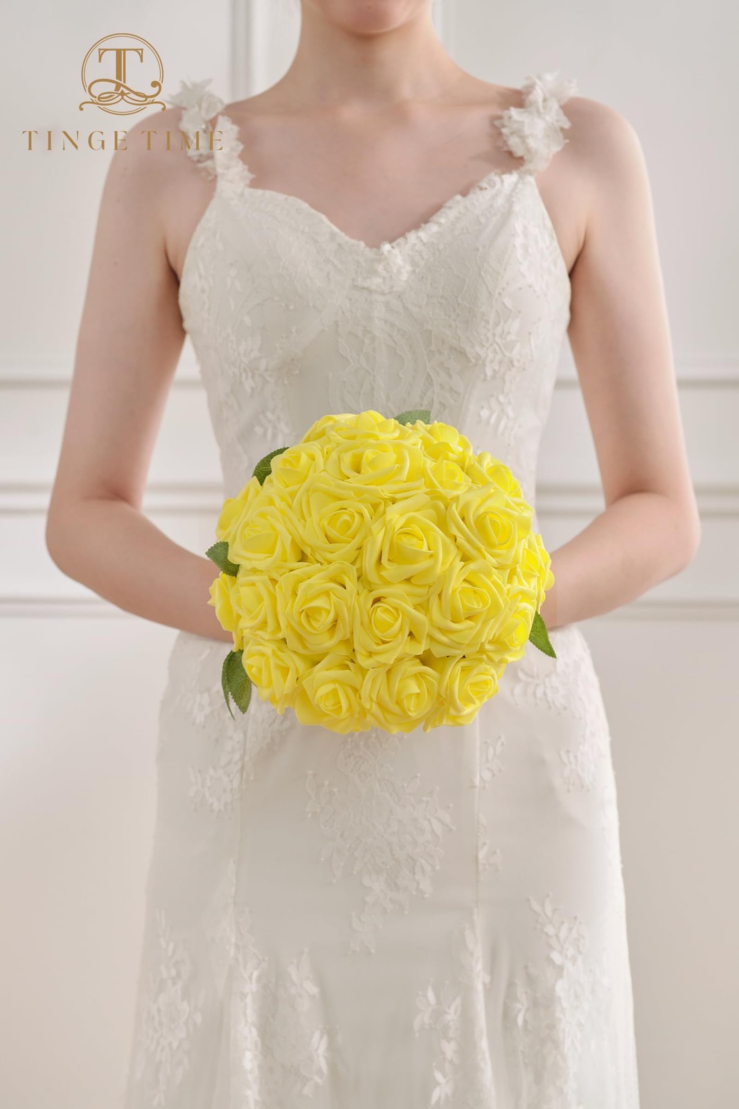 25 PCS Yellow Artificial Foam Rose Flowers Realistic DIY Wedding Bouquet