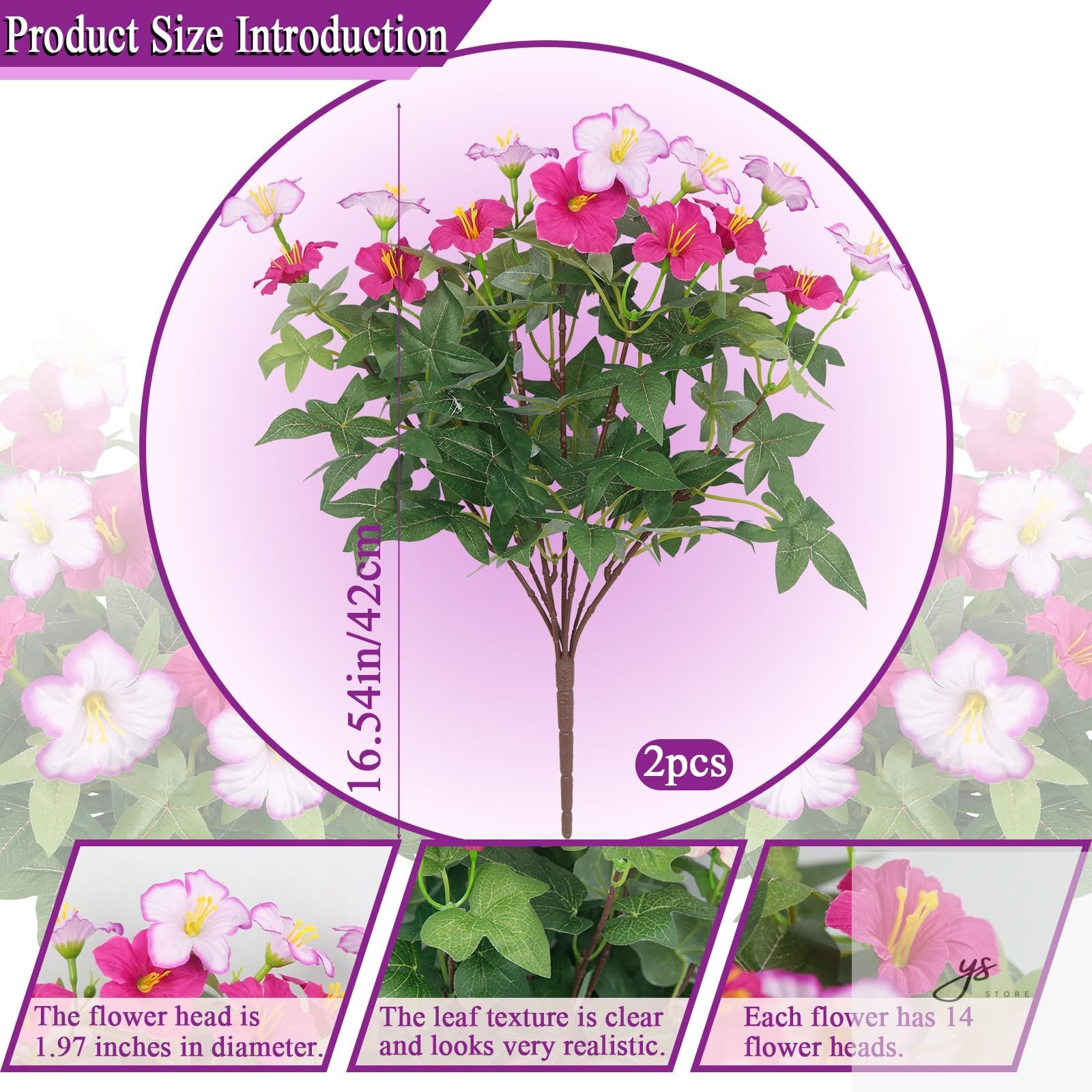 2Pcs Artificial Flowers for Outdoors Fake Plants Outside Spring Summer Decoratio