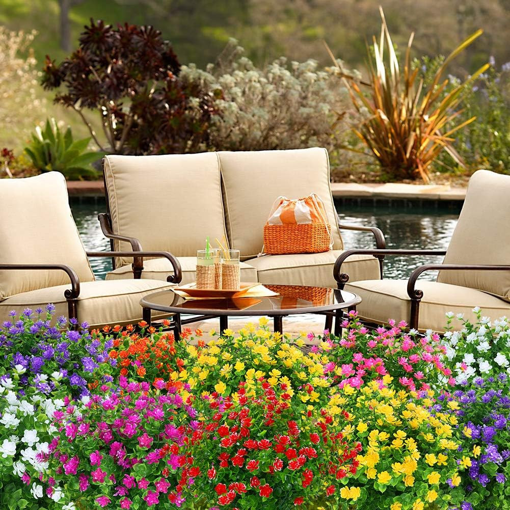 Artificial Flowers Fake Outdoor UV Resistant Boxwood Plants Shrubs 4 Pack, Faux