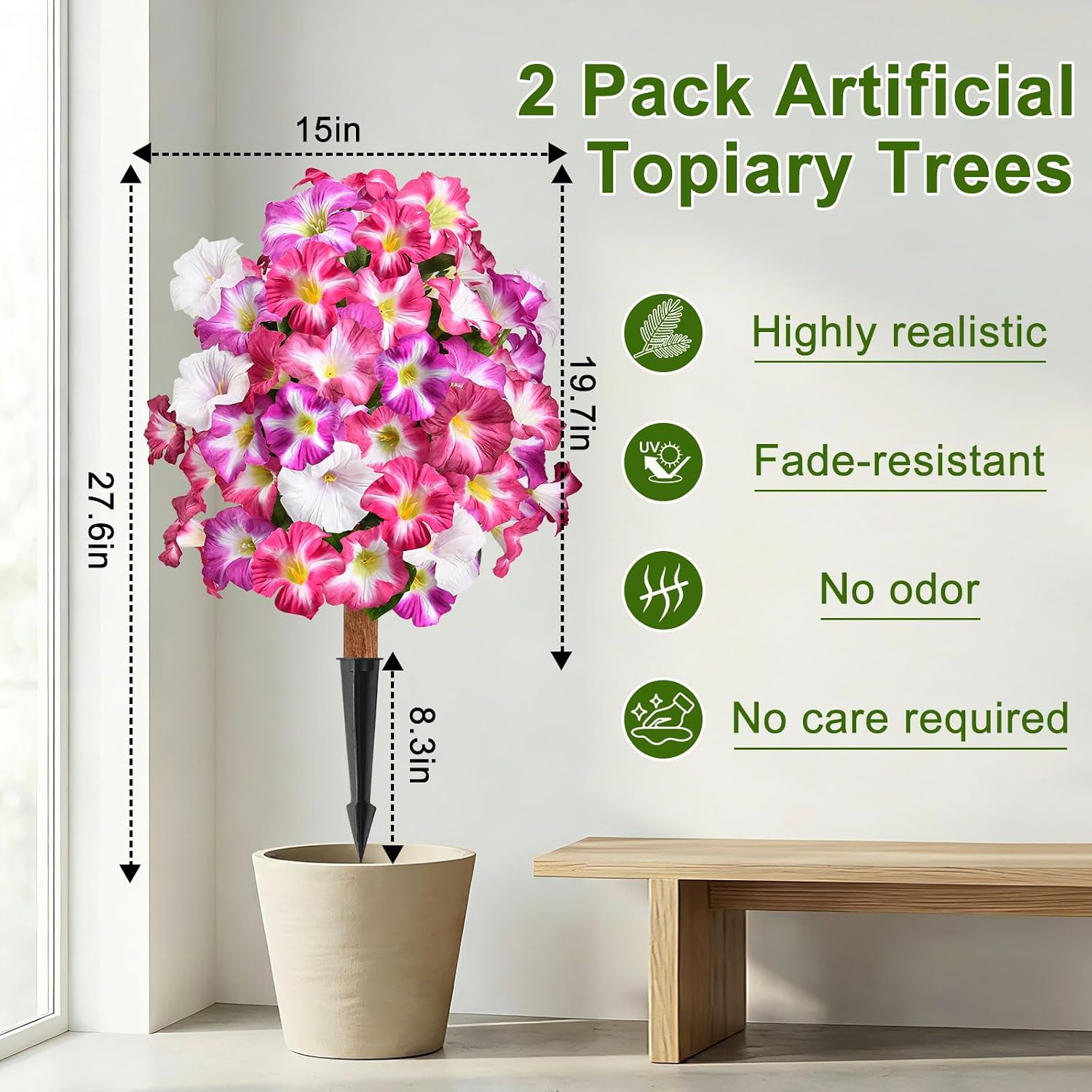 Set of 2 UV Resistant Faux Petunia Topiary Balls for Outdoor Decor