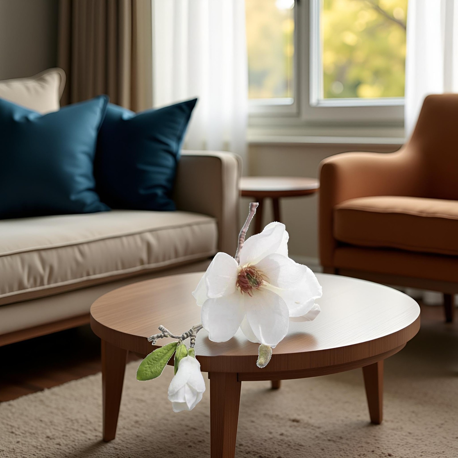 White Artificial Magnolia Fake Silk Flower Single Floral Home Decor Living Ro…
