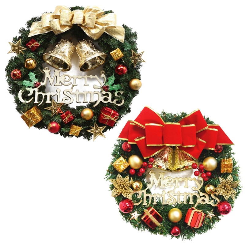 11 Inch Wreath with Bows and Gold Bells Artificial Branch Door Garland